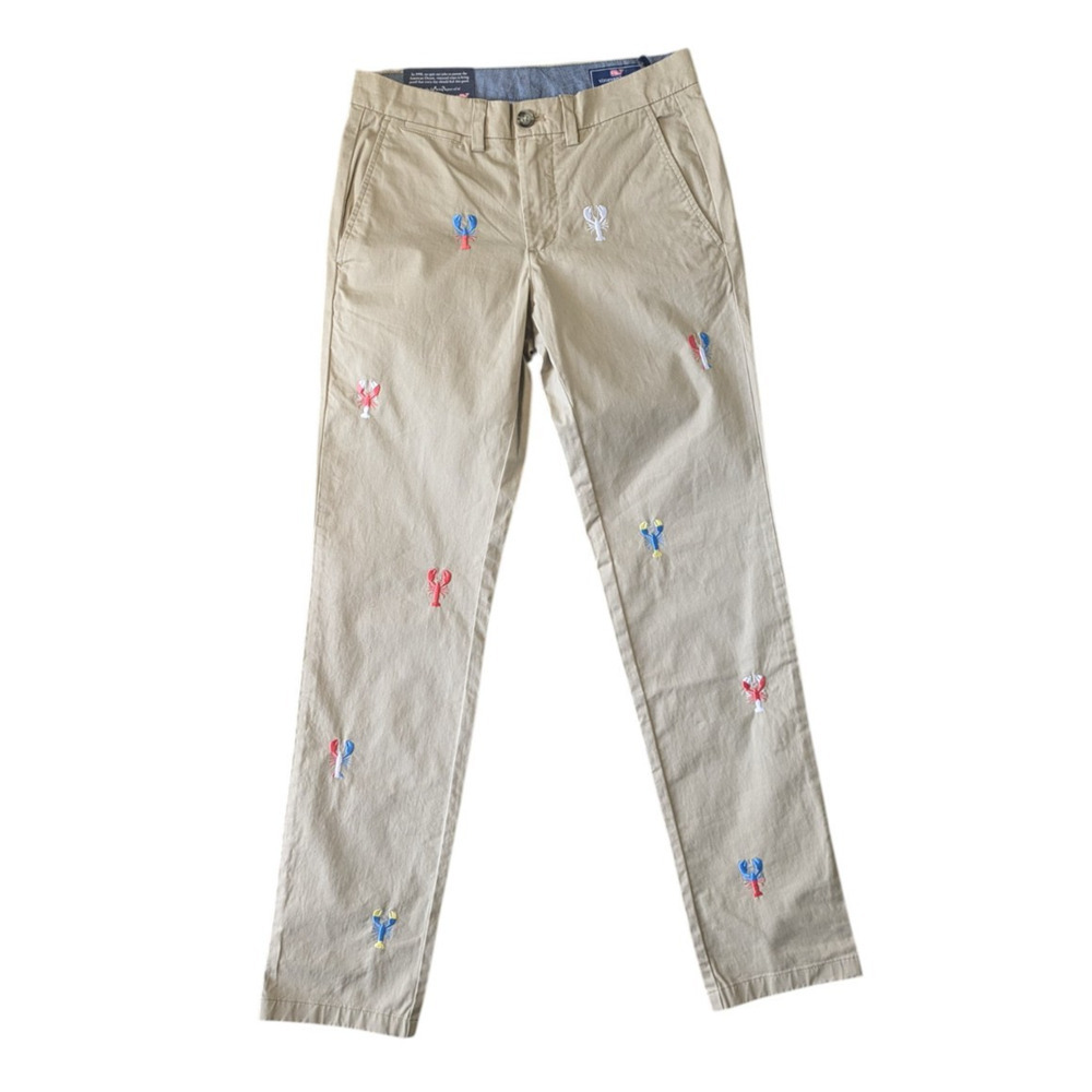Vineyard Vines Breaker Pants Khaki Beige Embroidered Lobsters New 28 x 32 Mens